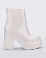 Side view of the white Melissa Nubia platform heel boot.