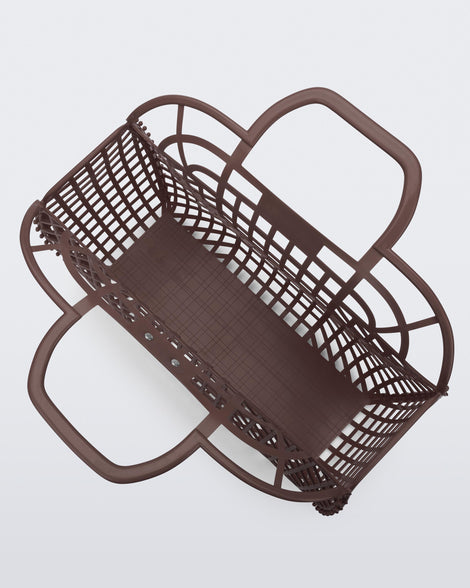 Top view of a brown Refraction bag with handles