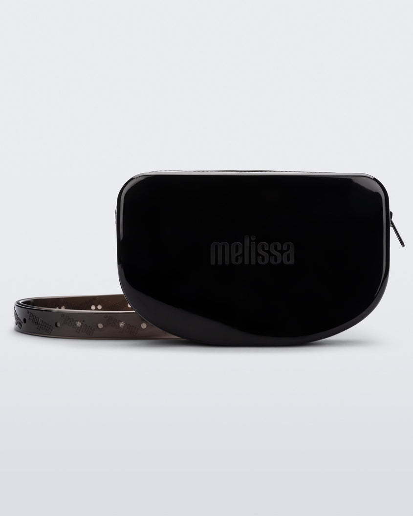 Front view of the black Melissa Go Easy Bag with strap