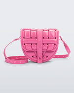 Front view of a pink Possession Bag with strap.