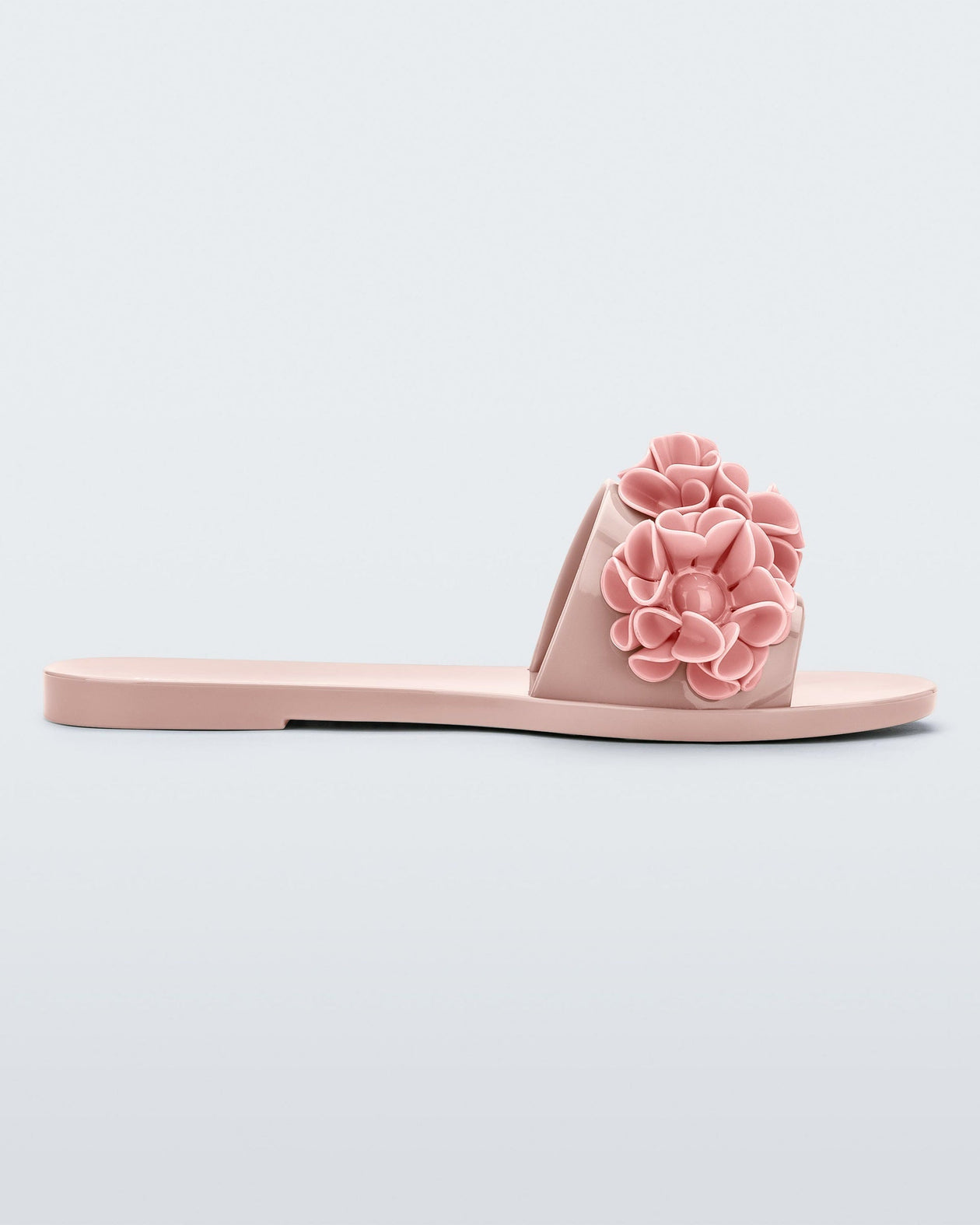 Side view of a pink Babe Springtime women's slide with 3 pink flowers.