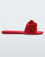 Side view of a red Babe Springtime women's slide with 3 red flowers.