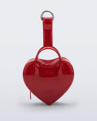 Front view of a red Heartbeat Pocket bag charm