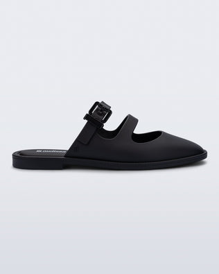 Side view of a matte black Anastasia slide mule