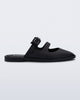 Side view of a matte black Anastasia slide mule