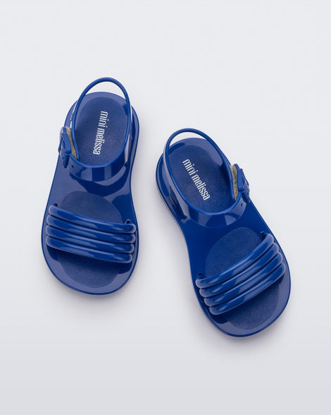 Top view of a pair of blue Mar Wave baby sandals.