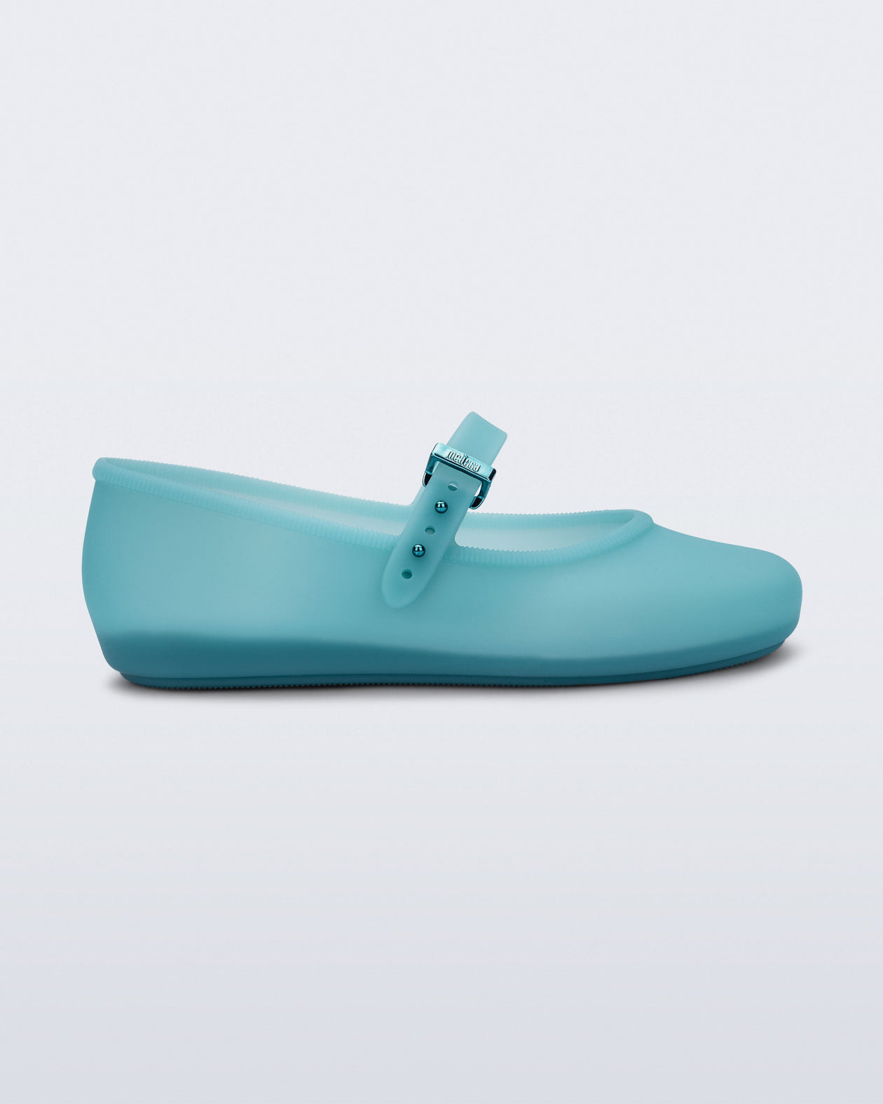 Side view of a milky blue Soft Ballerina kids flats