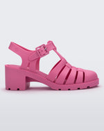 Side view of a pink Possession Heel women's fisherman style sandal.