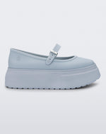 Side view of a light blue Soft Ballerina Platform flat