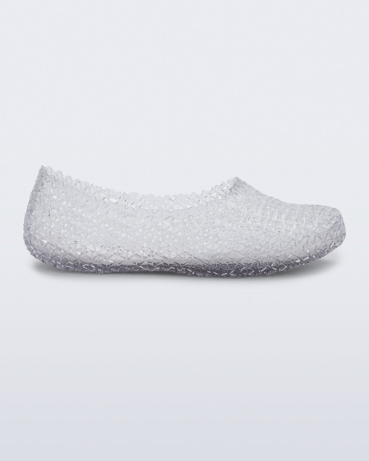 Side view of a clear Campana Papel Hug flat