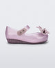Side view of a pink glitter Ultragirl Sweet baby ballerina flat with bow