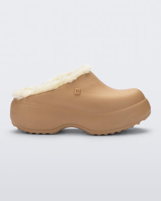 Product element, title Free Clog Fluffy Platform in Dark Beige
 price $77.40