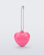 Front view of a pink Heart Charm with the word Melissa engraved