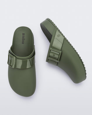 Side and top view of a green Cozy Clog