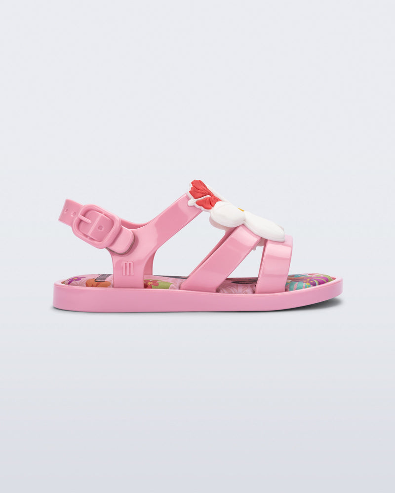 Side view of a pink Colorland Moana baby sandal