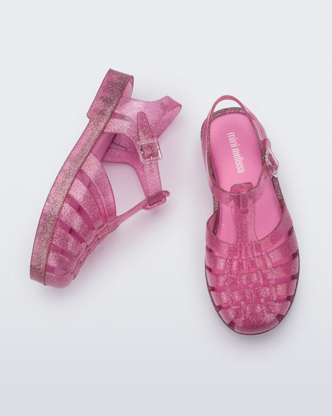 Possession Sandal in Glitter Pink for Kids Mini Melissa Shoes