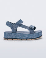Side view of a blue jean Flowing Denim platform
