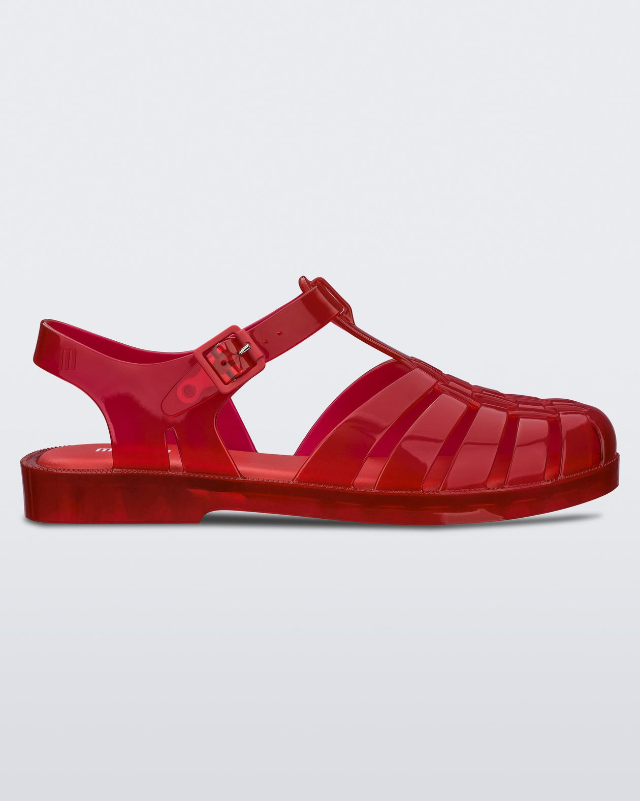 Side view of the transparent red Possession fisherman sandal