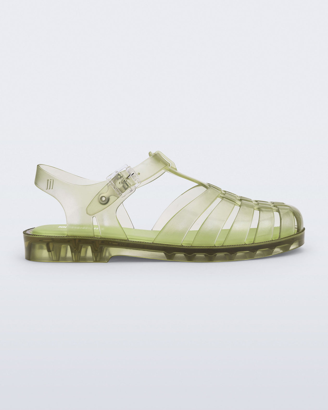 Side view of transparent green Possession fisherman sandal