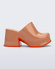 Side view of a brown Mia Platform Mule Heel with orange sole