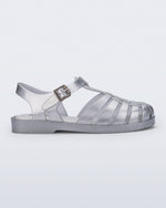 Side view of a magic silver Possession fisherman sandal