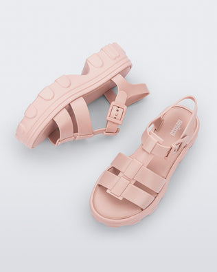 Side and top view of a pair of light pink Ella platform adult sandals