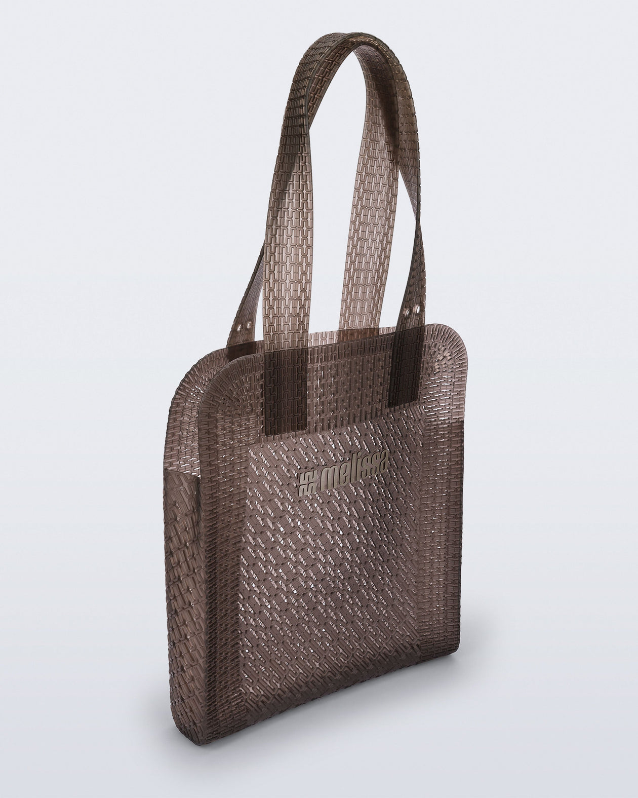 Angled view of a brown Harper bag with shoulder straps