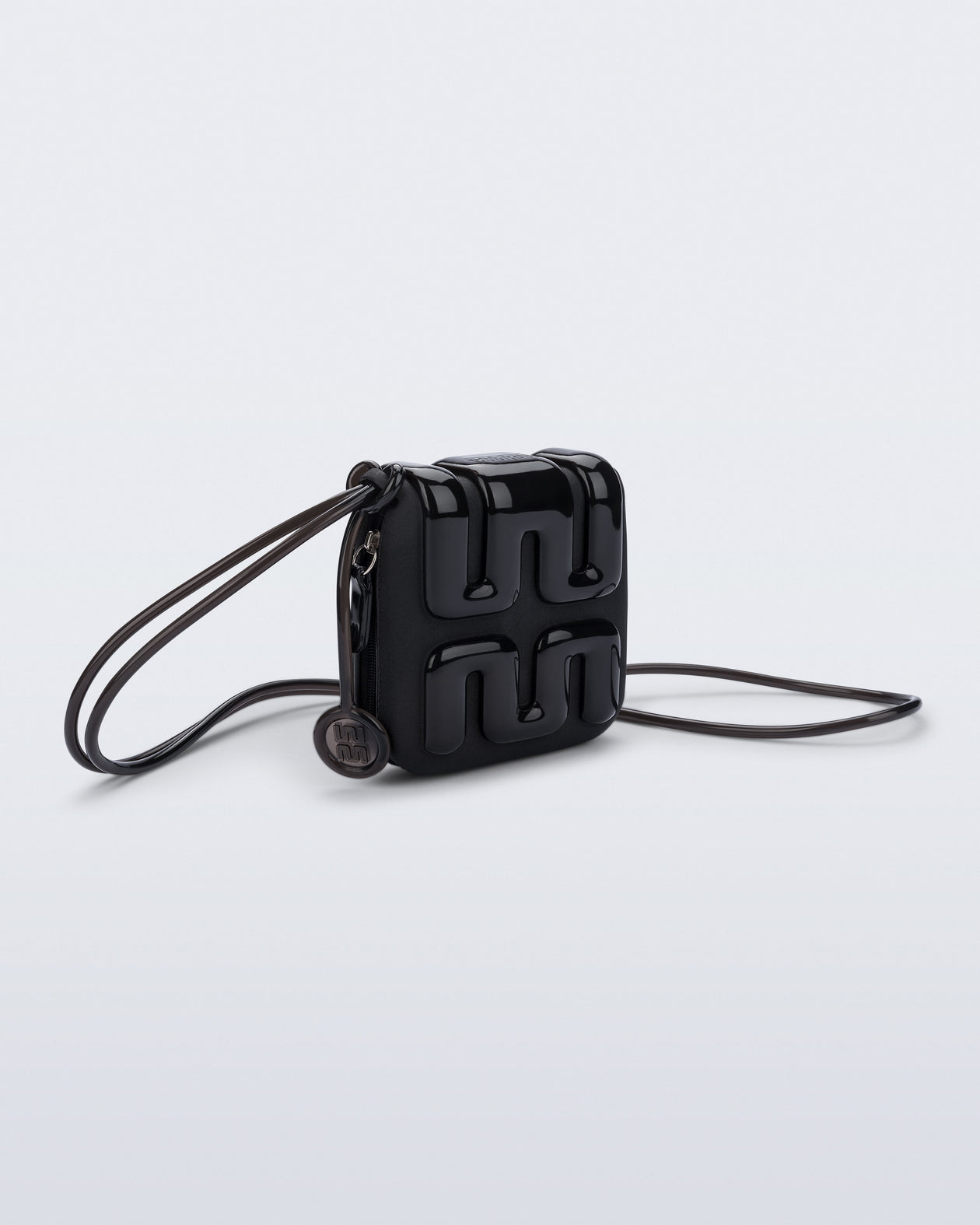 Front view of a black Jelly Wallet with inside pocket and zipper