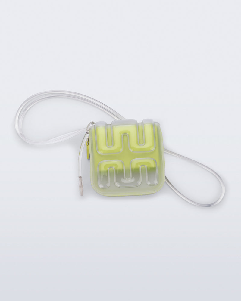 Back view of a clear Jelly Wallet with green inside pocket and zipper