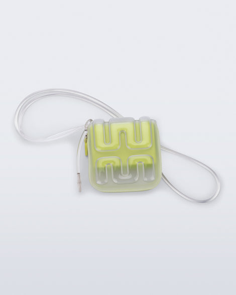 Back view of a clear Jelly Wallet with green inside pocket and zipper