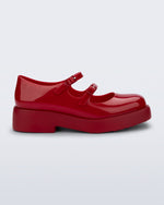Side view of a red Farah Low Mary jane loafer