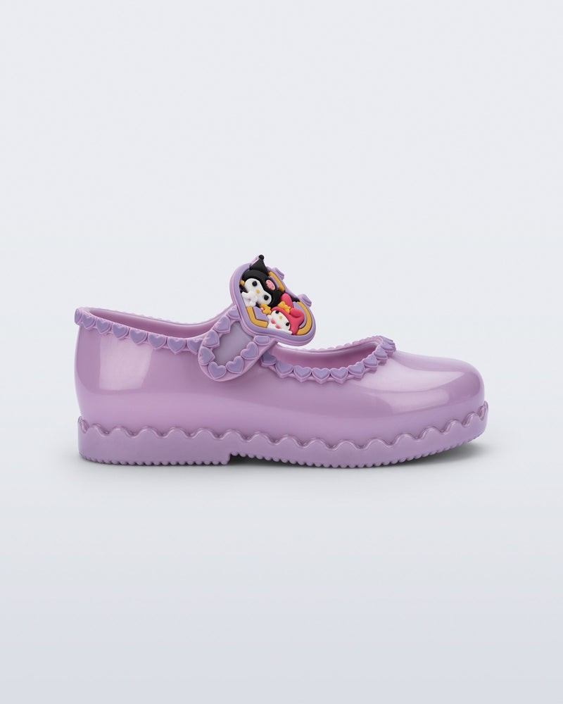 Side view of a pearly lilac Hip Ballerina + Hello Kitty baby flat