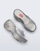 Side and top view of a pair of clear silver Quantum Platform sandals