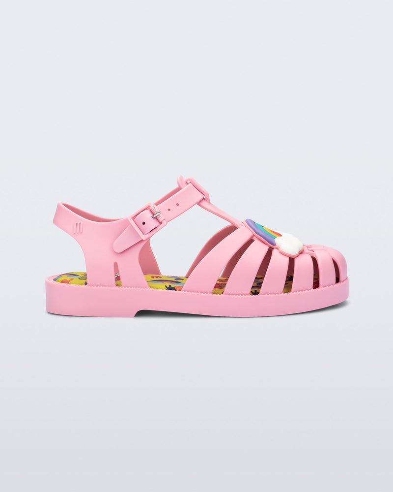 Side view of a matte pink kids Possession + Play Doh sandal