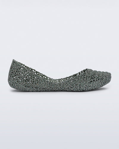 Side view of a green glitter Campana flat