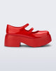 Side view of a red Farah platform mary jane