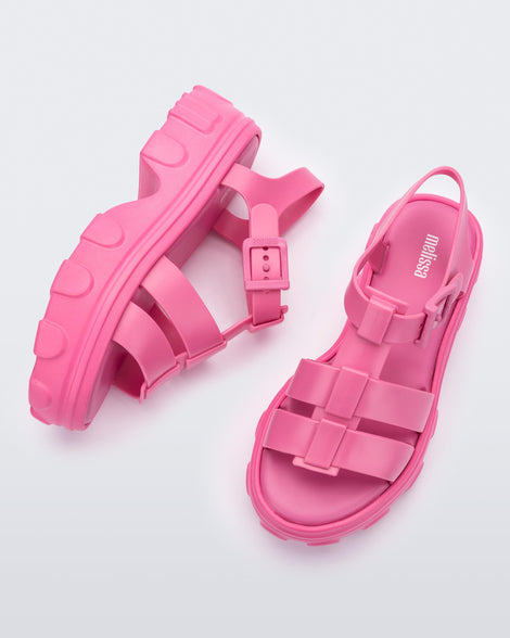 Side and top view of a pair of pink Ella women's platform sandals