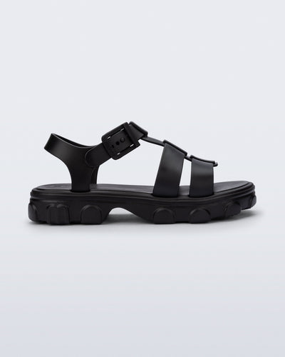 Side view of a black Ella sandal