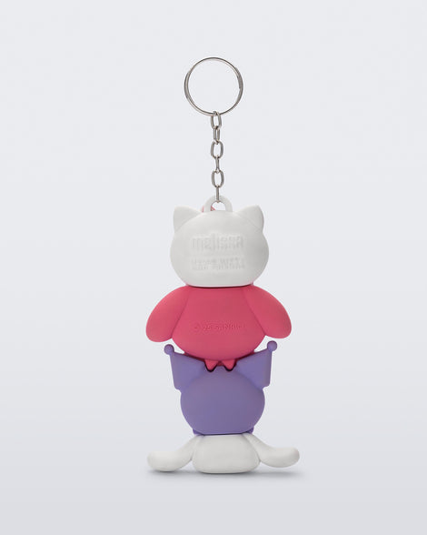 Back view of a Hello Kitty + Friends charm keychain with Hello Kitty and two friends