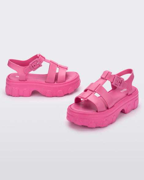 Side and front view of a pair of pink Ella women's platform sandals