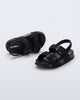 Top and angled view of a pair of black Cozy M Lover baby sandals