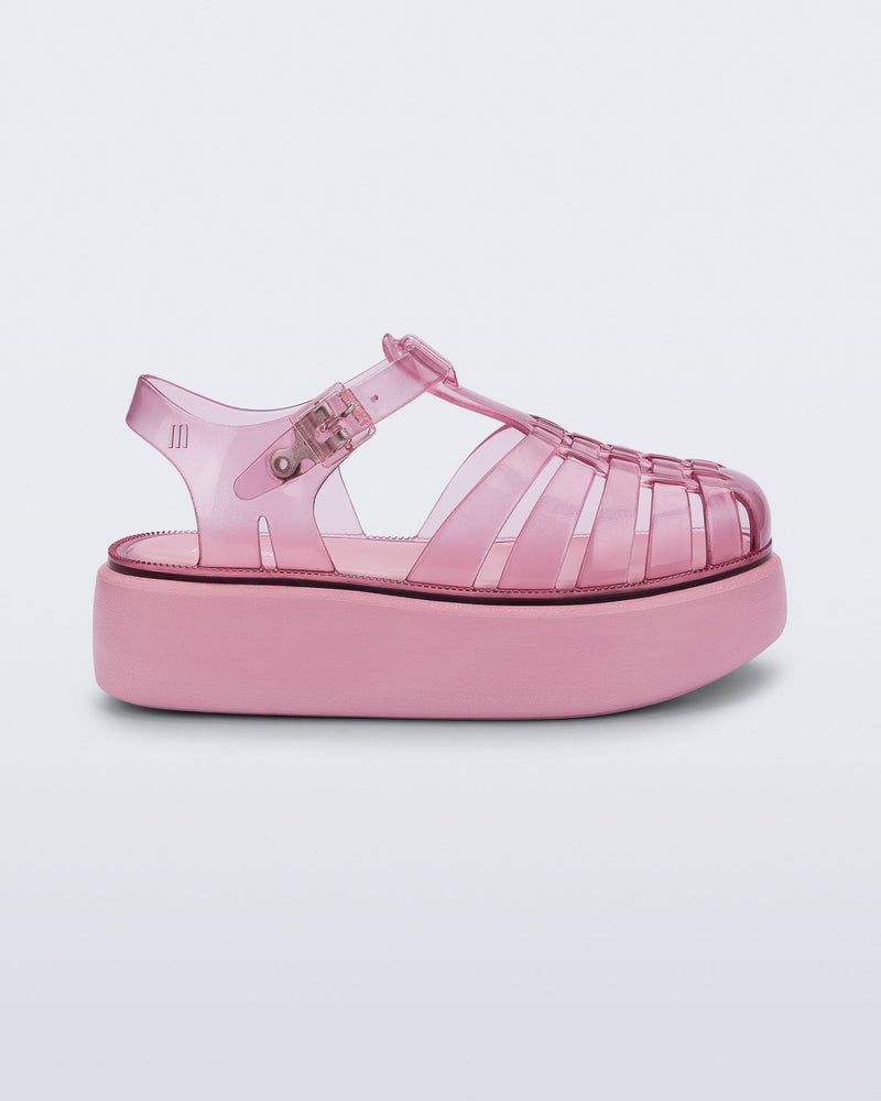 Side view of a pink Possession Platform kids fisherman sandal
