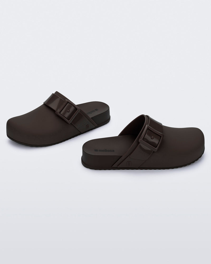 Side and angled view of a brown Cozy Clog