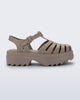 Side view of a dark beige Possession Platform II sandal