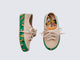 Side and top view of a pair of beige/green Street Mickey & Friends baby sneaker with beige shoe laces