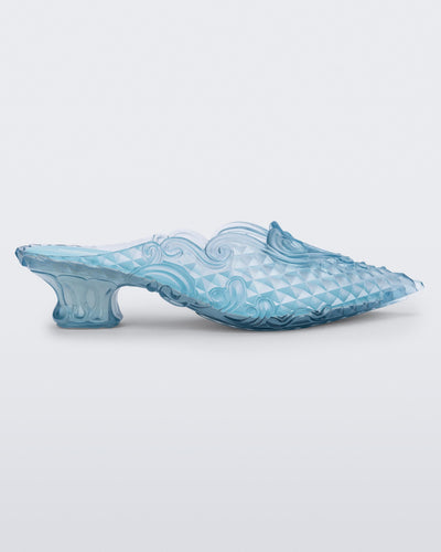 Side view of a blue Court Shoe + Y/Project mule kid heel