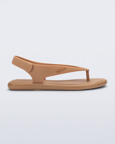 Side view of a dark beige Sun Samba thong sandal