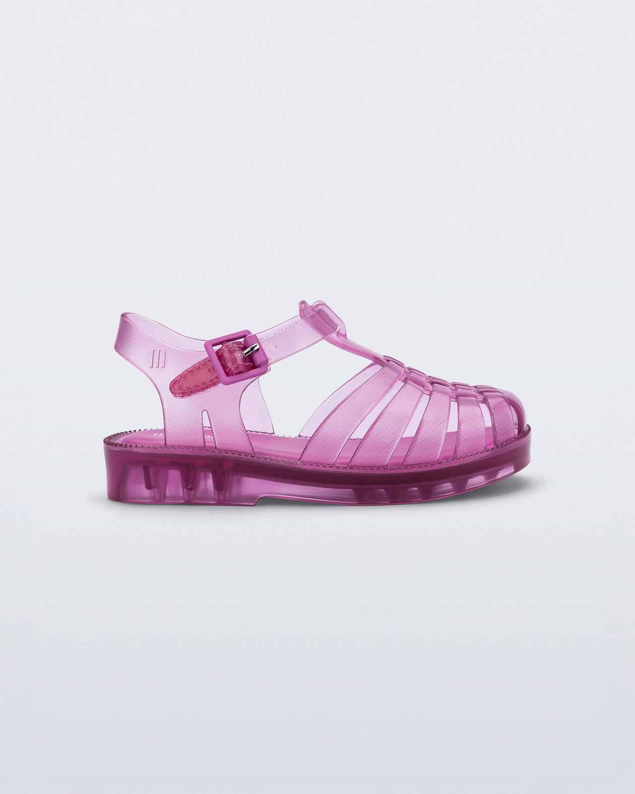 Side view of transparent pink Possession fisherman baby sandal