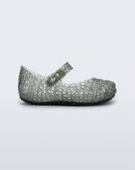 Side view of a glitter green Campana baby flat