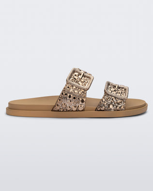 Product element, title Lust Slide in Beige/Bronze
 price $34.50